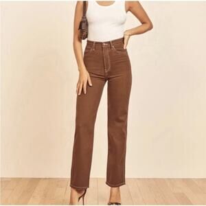 Reformation Cowboy High Rise Straight Jeans 24 Chocolate Brown Boho Western